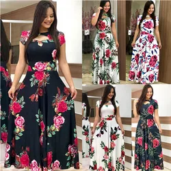 Women's Elegant Maxi Dress Retro Sexy Fashion Print Dinner Robe S-5XL