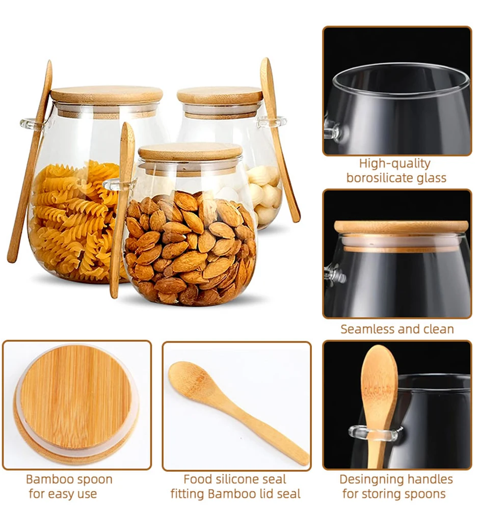 34oz Glass Spice Jar with Lid  Spoon - Clear Food Storage Container for Sugar Tea Coffee