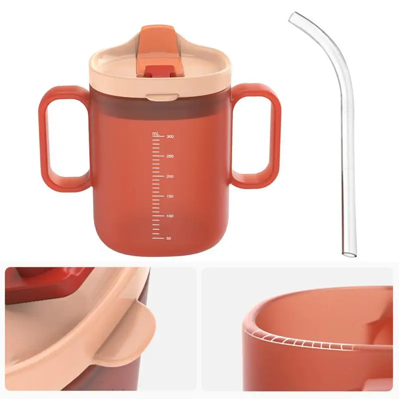 NEW 300ml Spill Proof Cups For Adults Elders Water Cup With Handles Unspillable Cup Water Bottle With Lid And Straw Water Cups