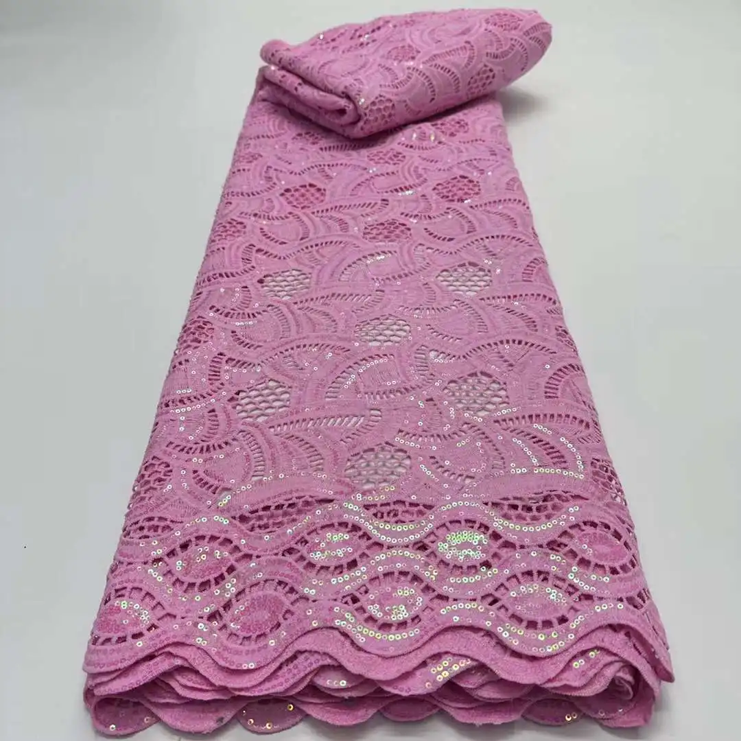 

African Guipure Cord Lace Fabric 2024 High Quality Nigerian Stones Water Soluble Lace Fabrics For Sew Women Party Dress RFS1-7