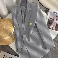 Veste de costume blanche élégante avec boucle en métal pour femme, blazer de bureau décontracté, style occidental, haut de gamme, printemps-automne 2025 5