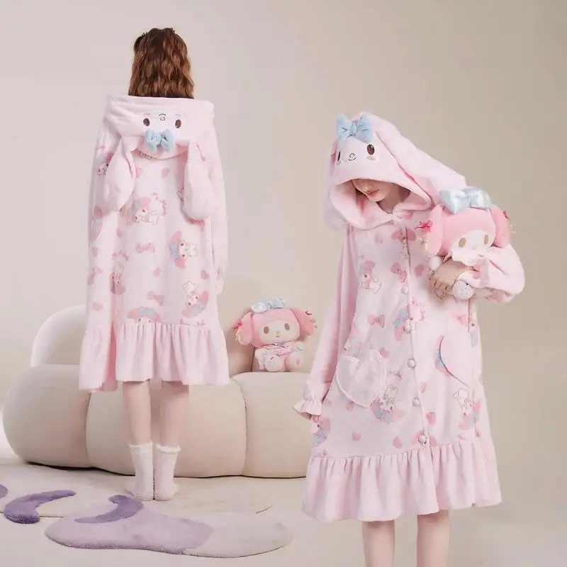 Sanrio Hangyodon Plush Sleepwear Set Kawaii Cosplay Home Suit Winter Warm  Long Sleeved Pajamas Set Anime Cartoon Set Girl Gift