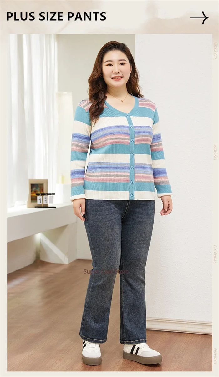 7XL Flared Jeans Bootcut Women 6XL High Elastic Waist Pants Stretched Elegant Plus Size Spring Autumn Female Lady Denim Trousers