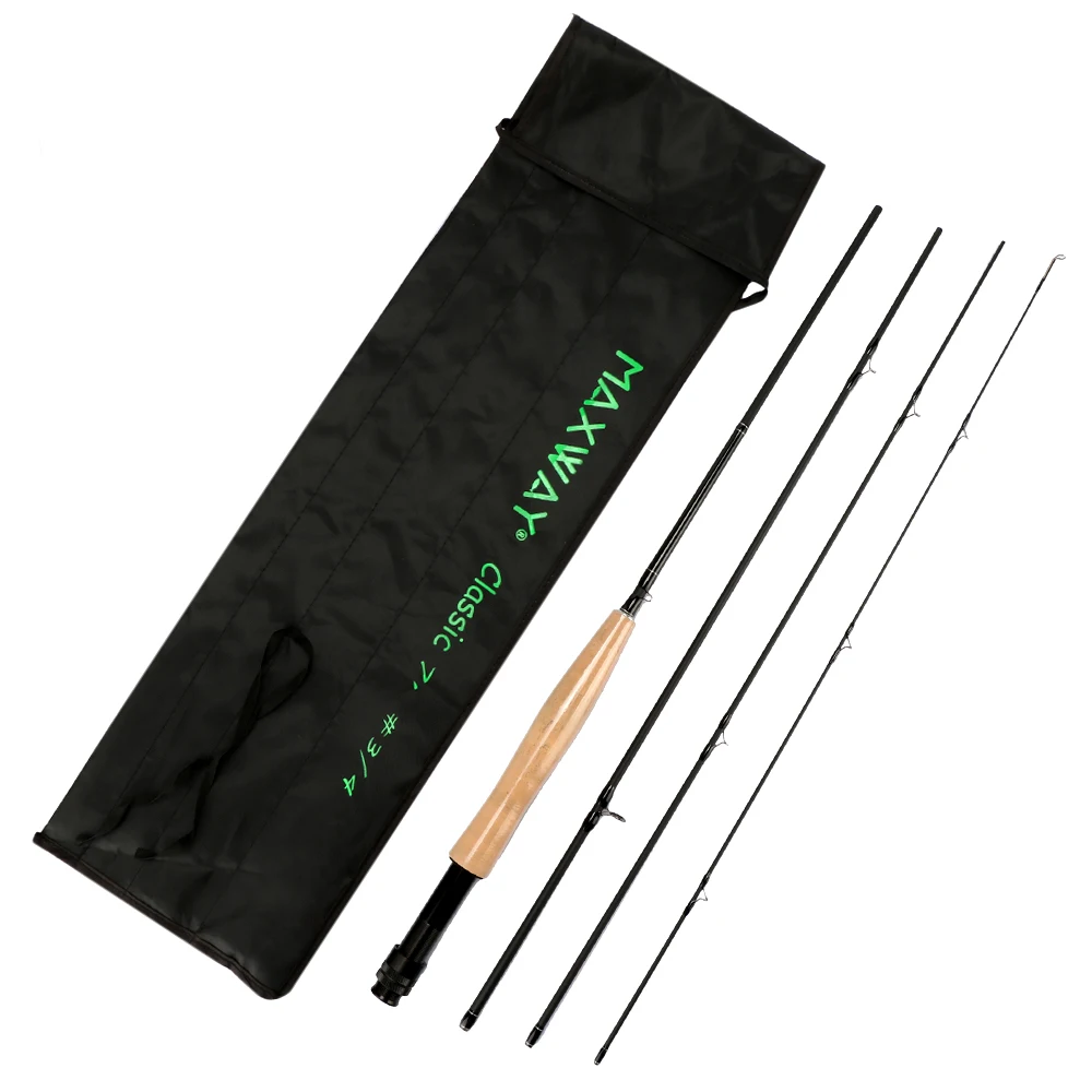 3/4 5/6 Fly Fishing Rod 4 Segments Medium Fast Action Carbon Fiber Fishing  Rods 2.1m 2.7m Wooden Handle Pole