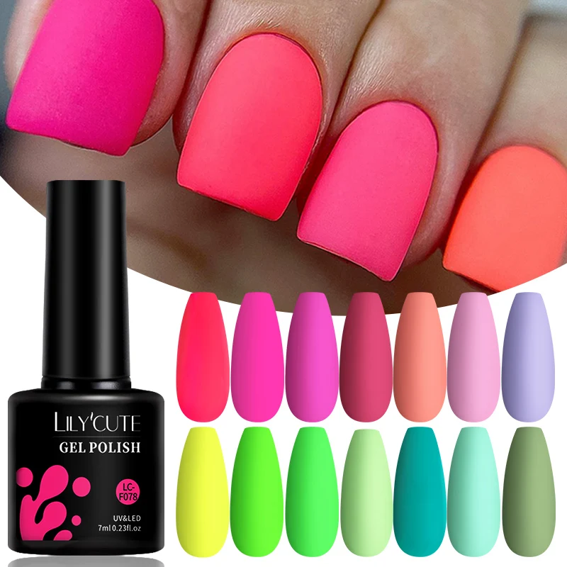 LILYCUTE 7ml Fluorescent Gel Nail Polish Colorful Glitter Vernis Semi Permanent Soak Off Nail Art Manicure UV LED Gel Varnishes
