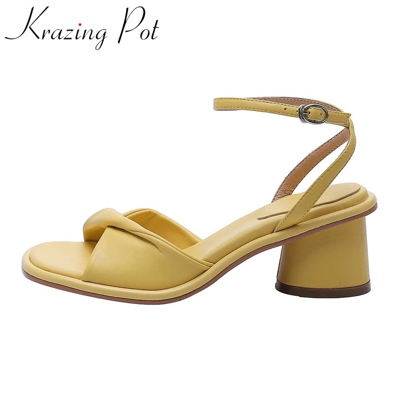 

Босоножки Krazing Pot женские на высоком каблуке, натуральная кожа, открытый носок, ремешок с пряжкой, летняя уличная одежда, L76, 2024