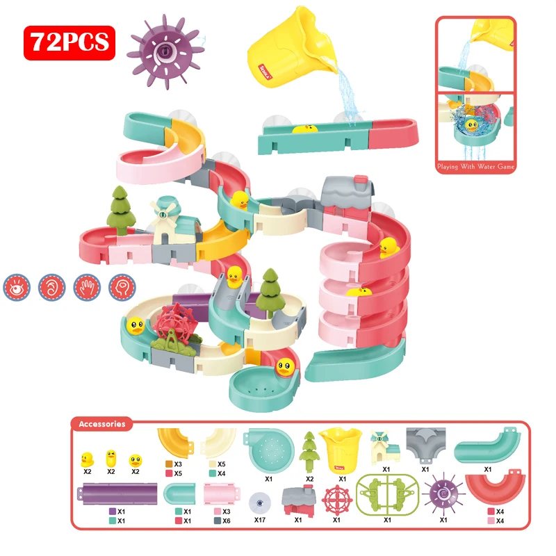 Bath Toys Baby Bathroom Duck DIY Track Bathtub Kids Play Water Games Tool Bathing Shower Wall Suction Set Bath Toy for Children 4
