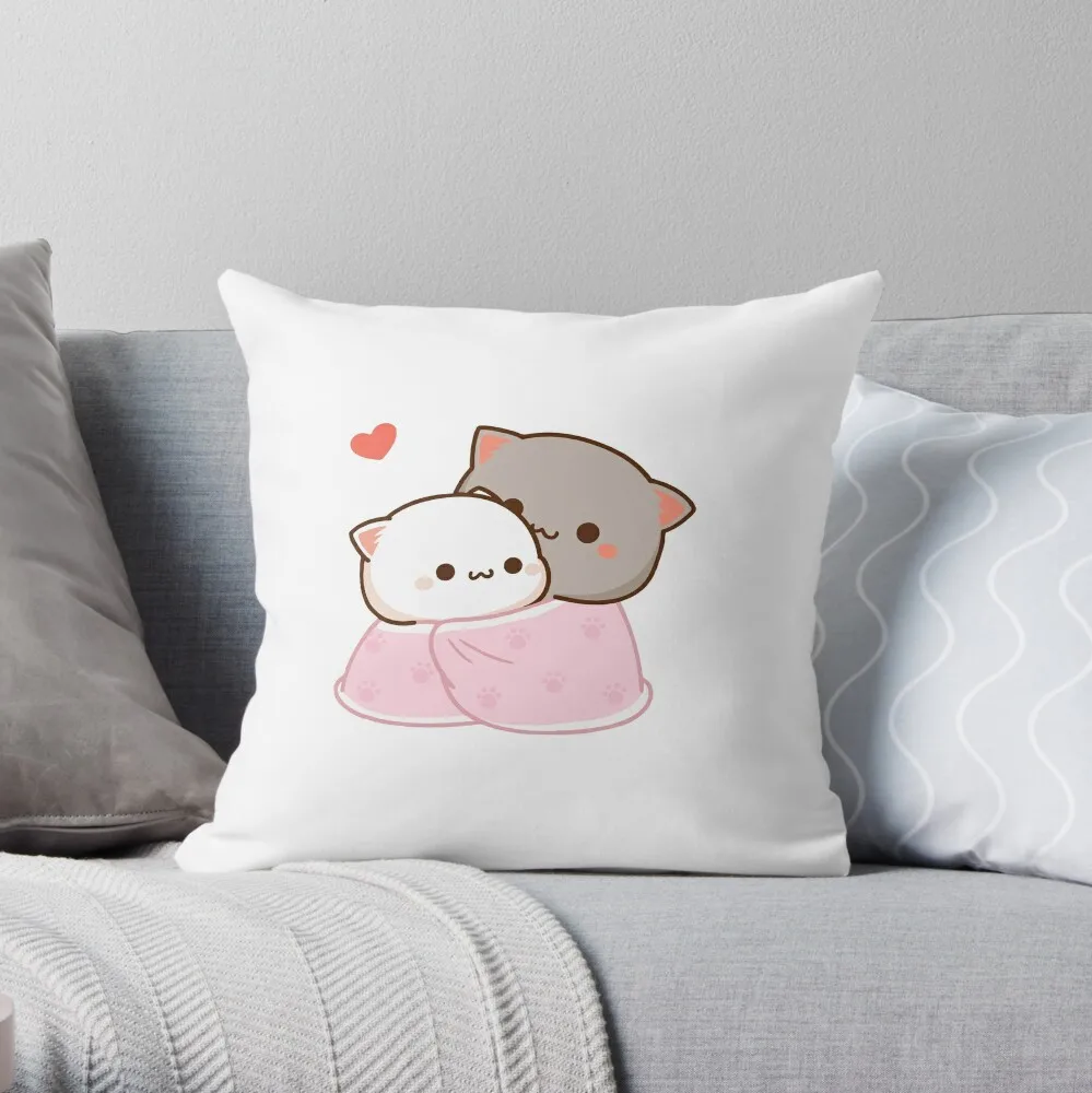 

Peach and Goma Cuddling - Mochi Peach Cat Throw Pillow Decorative Cushions For Luxury Sofa Sofa Cushions