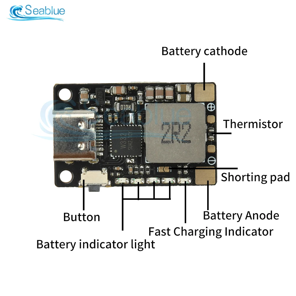 Chargeur multiport 18W USB-C avec affichage batterie LED pour batteries lithium, connecté à des appareils
