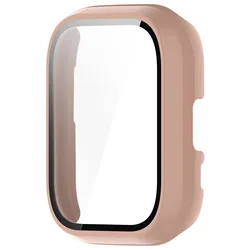 Durable Bumper Case with Tempered Glass Screen Protector and Anti-Scratch Film for Amazfit Active (Pink)