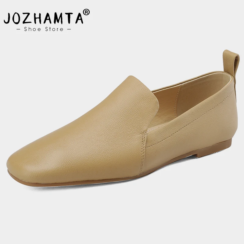 

JOZHAMTA Size 33-40 Women Flats Shoes Real Leather 2023 Spring Loafers Heels Shoes Woman Casual Daily Office Lady Footwear