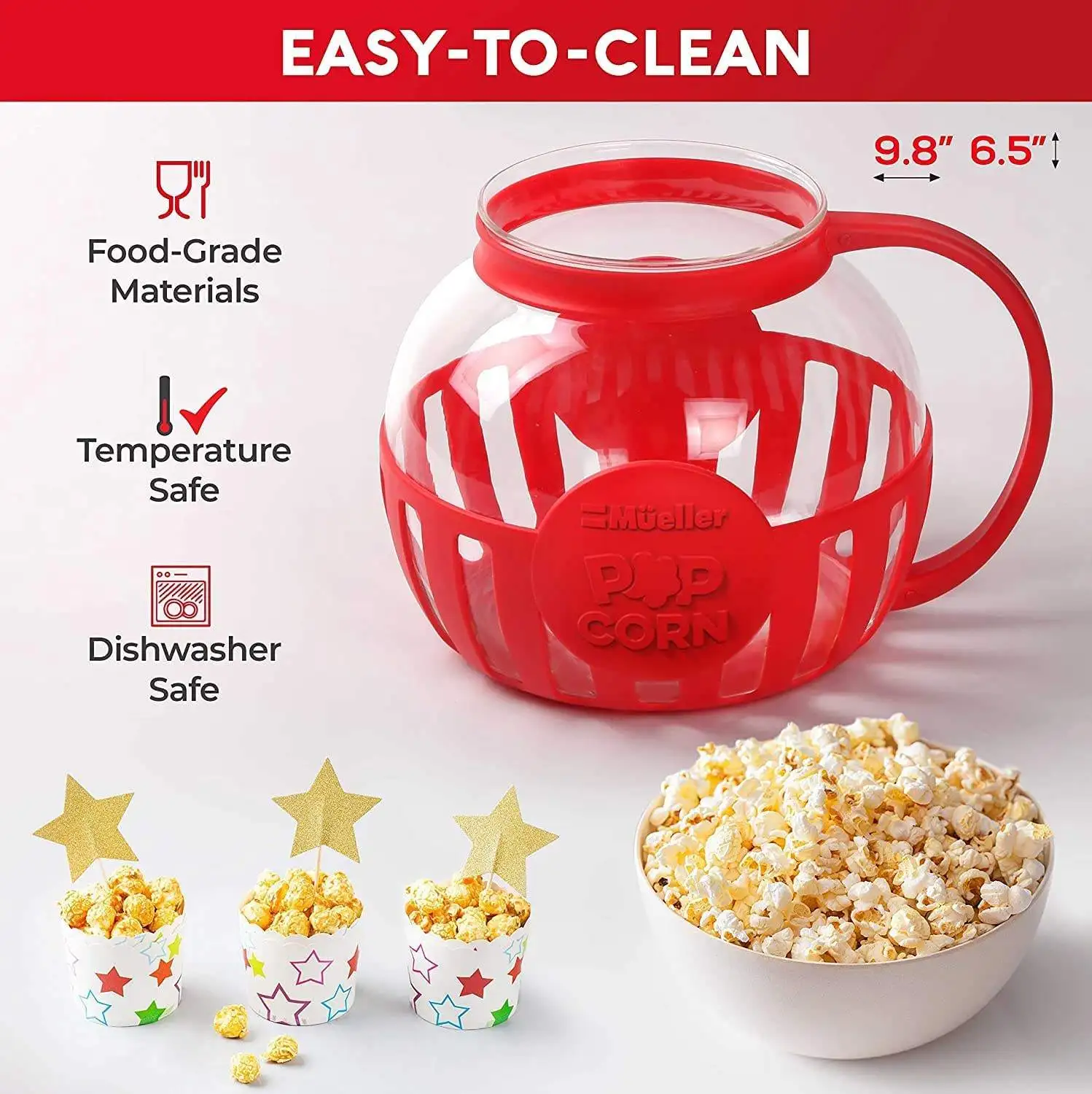 Tasty 3qt Family Size Microwave Popcorn Popper, Dishwasher Safe, Red, Size: 3 qt