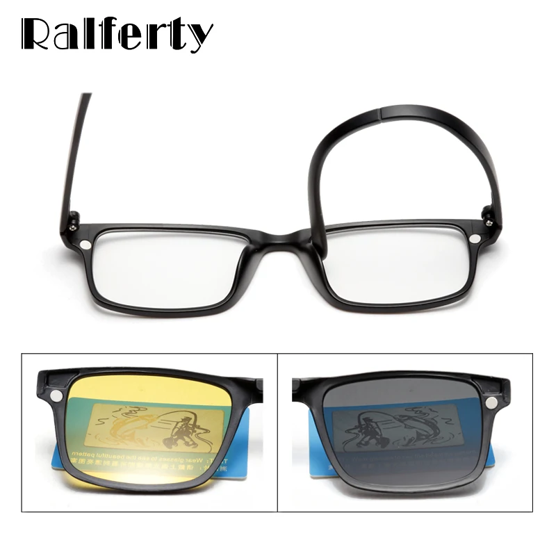 Ralferty 자석 선글라스 남자 안경에 편광 클립 여성 스퀘어 안경 TR90 UV400 3D 광학 프레임 7 In 1 Oculos A2247