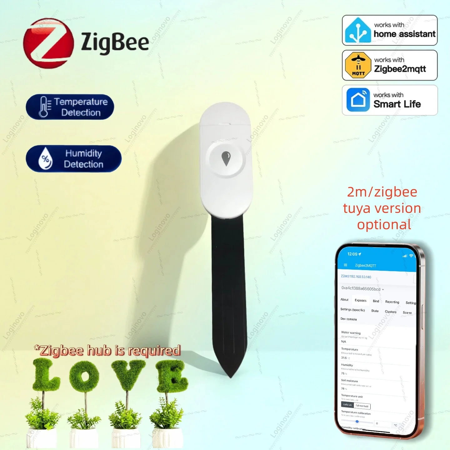 Zigbee Soil Moisture Temperature Humidity Tester Meter Sensor For Z2M Tuya Smart Life Optional Garden Automation Irrigation