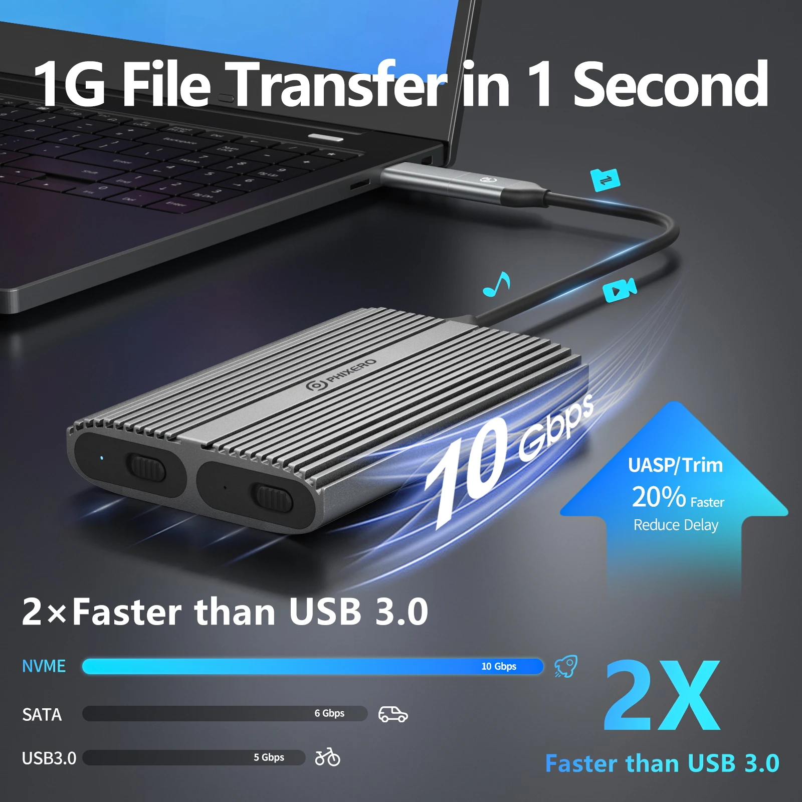 Gabinete Dual Bay Livre, M.2 NVMe 2bay