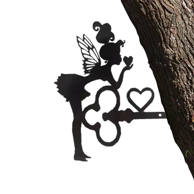 Metal Art Fairy Silhouettes Fairy Key Figurine Decoration Art Ornament Black Iron Decorative Metal Crafts For Indoor Outdoor