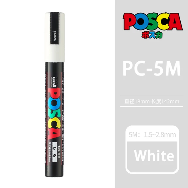 1pcs Uni Posca White Paint Marker,Acrylic Waterproof POP Poster PC-1M 3M 5M  Permanent Markers Graffiti Painting Pen Art Supplies