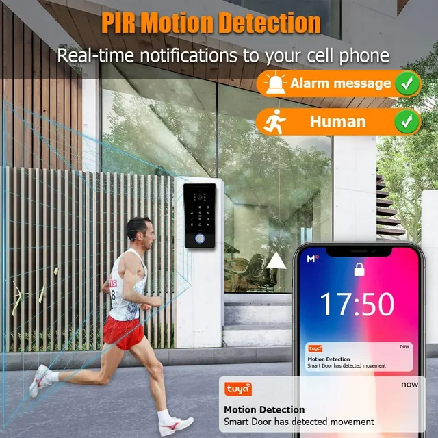 Tuya Smart IP 2-wired Doorbell Video Intercom System with Password IC Card Unlock 1080P 7inch Touch Screen 4