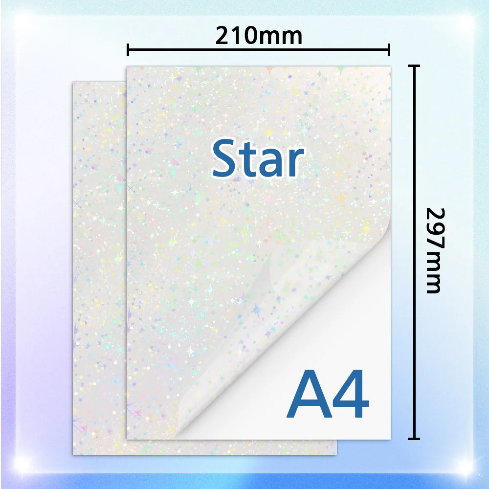 Adhesive Cold Laminating Film A4 Paper Holographic Film Stars Glass Heart Glitter to DIY Color Photo Laminating Lamination Film 50 Sheets