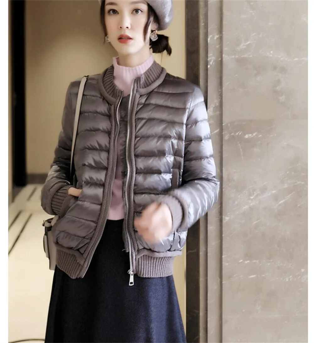 

23 New modelsWarm lightweight mix wear knitted edge pressed thread anti-drilling 90 white duck down short fall and winter jacket