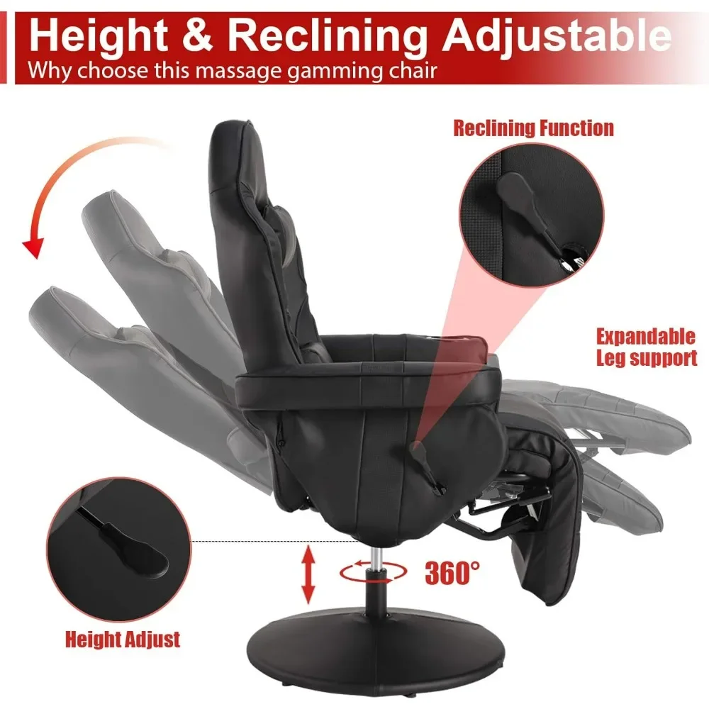 Massage Gaming Recliner Chair, Ergonomic Backrest & Seat Height Adjustment Swivel Recliner, PU Leather High Back Computer Chair 2