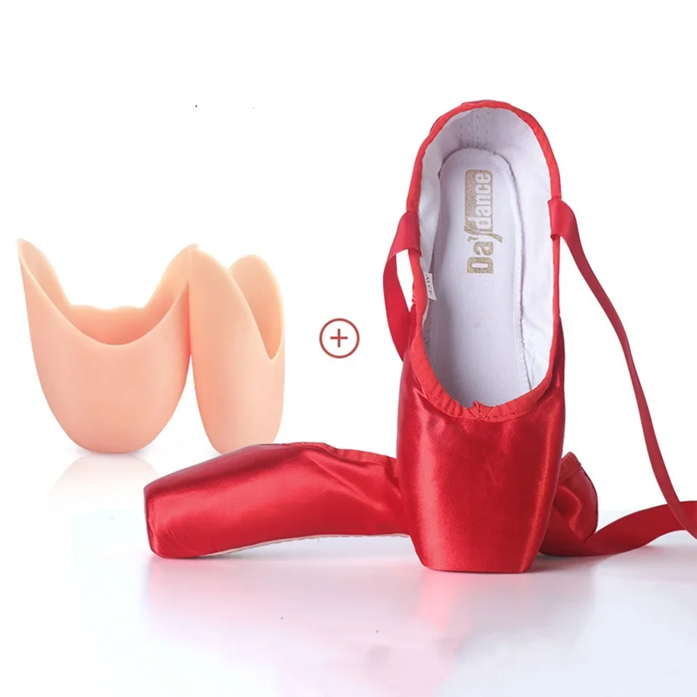 Women Ballet Pointe Shoes Professional Girls Satin Pink Ballerina Shoes With Silicone Toe Pad Kids Girls Ballet Shoes 5