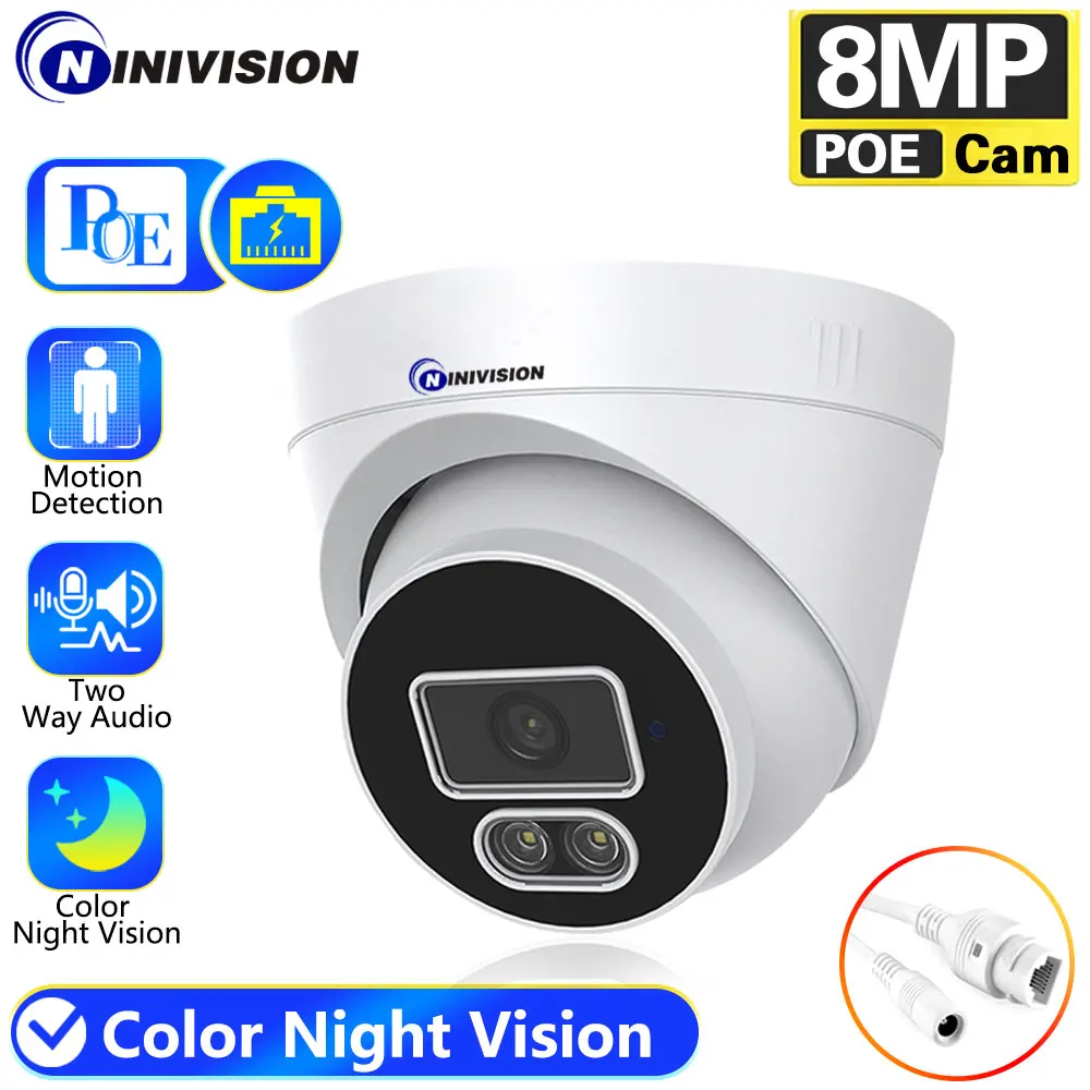 

8MP 4K Smart Home Outdoor IP Camera 5MP Audio Microphone CCTV Color Night Vision 50m PoE Starlight Security IPC POE Dome Camera