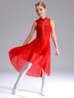 Girls Figure Skating Dance Dress Sleeveless Sparkly Rhinestone Liturgical Lyrical Contemporary Ballroom Modern Dresses Maxi Gown - Image 5