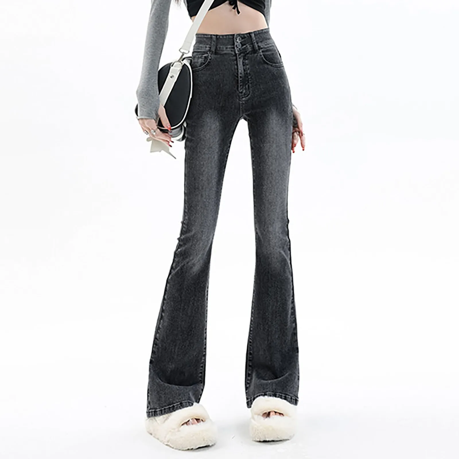 

Korean Harajuku New Double Button Jeans Y2K Grunge Vintage HIgh Waisted Pockets Skinny Flare Pants Y2K Retro All Match Trousers