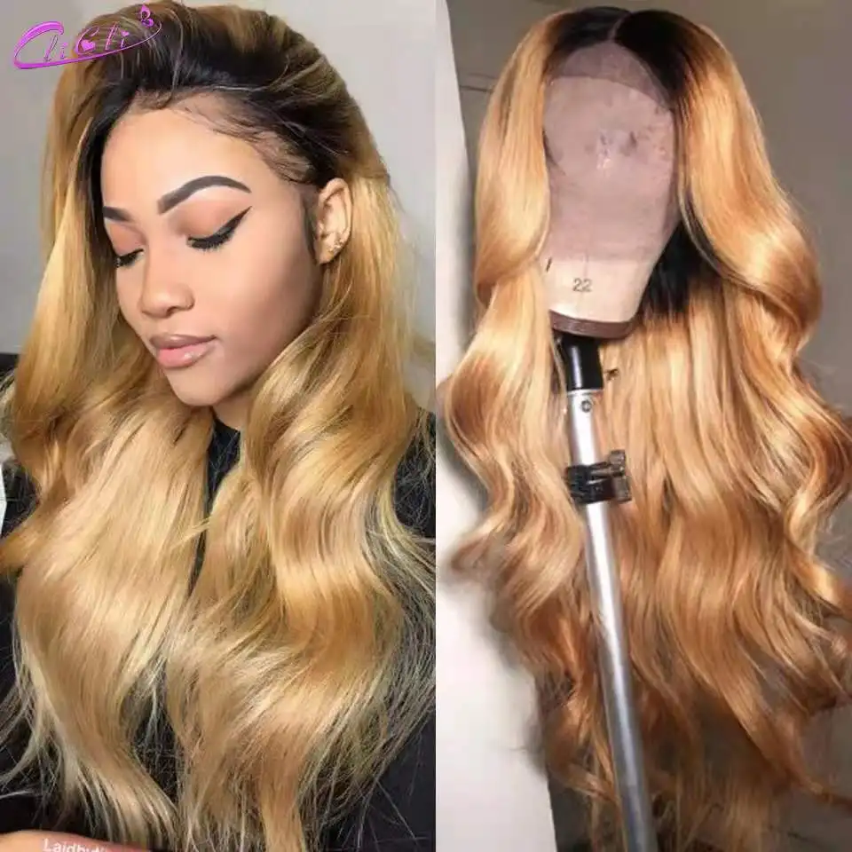 Ombre Honey Blonde Lace Front Wigs 13X 4 Parrucca Frontale In Pizzo Bionda 4X4 Parrucca Con Chiusura A Onda Del Corpo Ombre Parrucche Per Capelli Uman