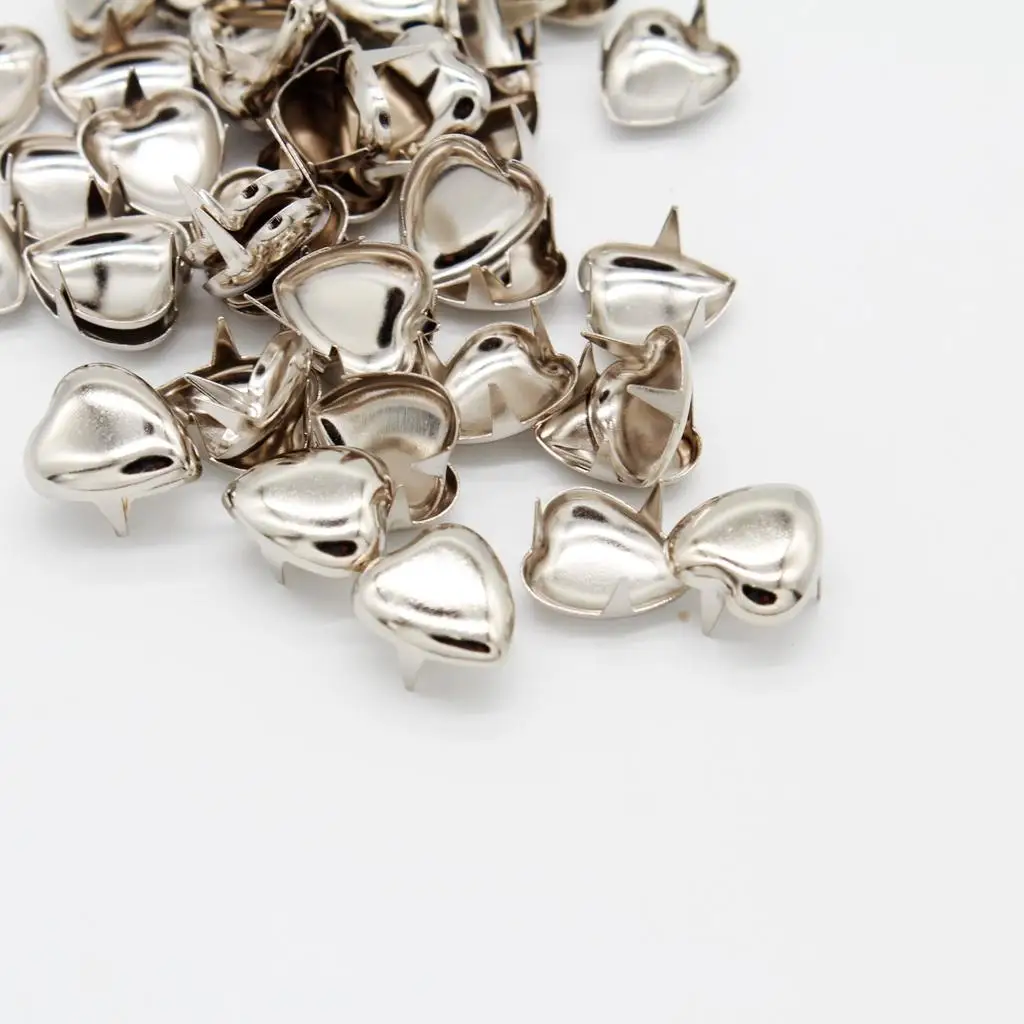 50Pcs DIY Love Heart Metal Rivets Claw Studs Bags Clothes Hats Leather Decor