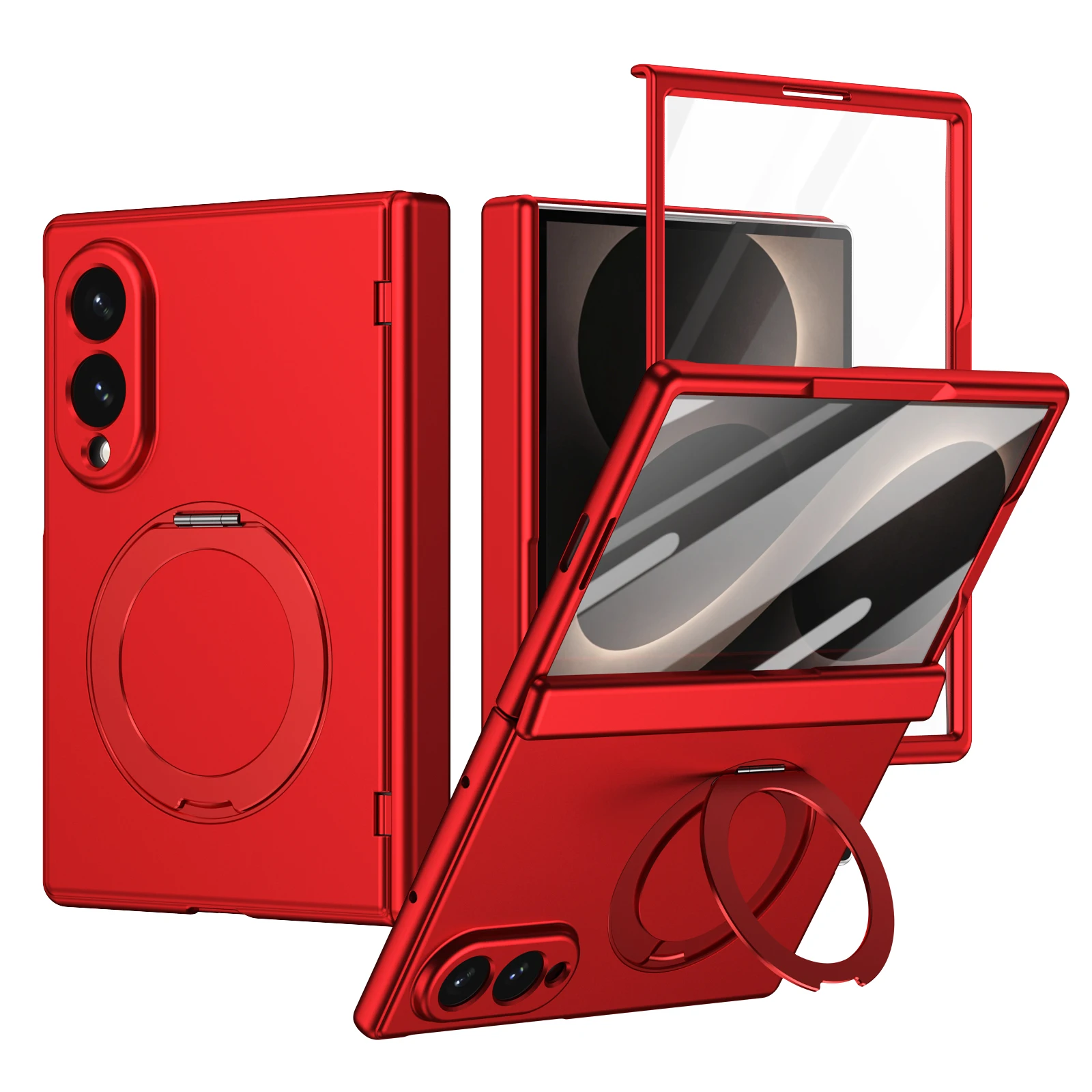 Premium Protective Case with Front Screen Protector, Hinge Guard, Magnetic Ring & Metal Kickstand