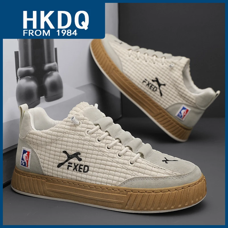 

HKDQ Trendy Original Men's Sneakers Comfortable Corduroy Casual Sports Shoes Man Fashion Beige Elastic Skateboard Shoes For Men