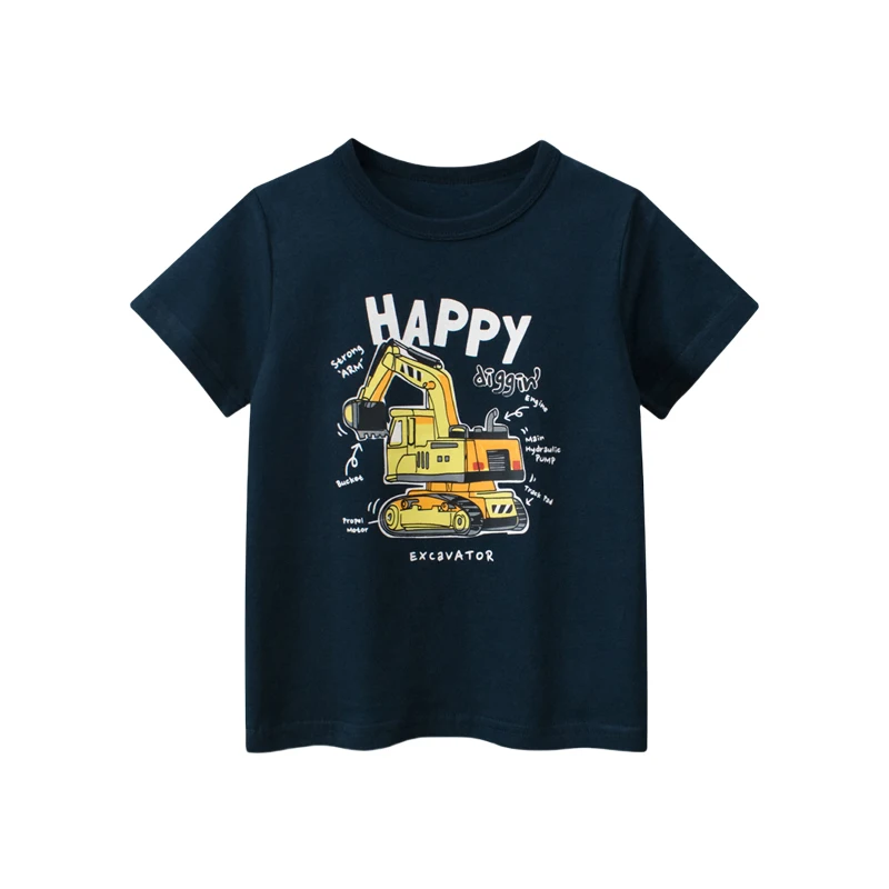 

2024 Summer New Boys Excavator T-Shirts Children's Clothing Cartoon Short Sleeve Cotton Tops Tees Kids Clothes Drop Shipping