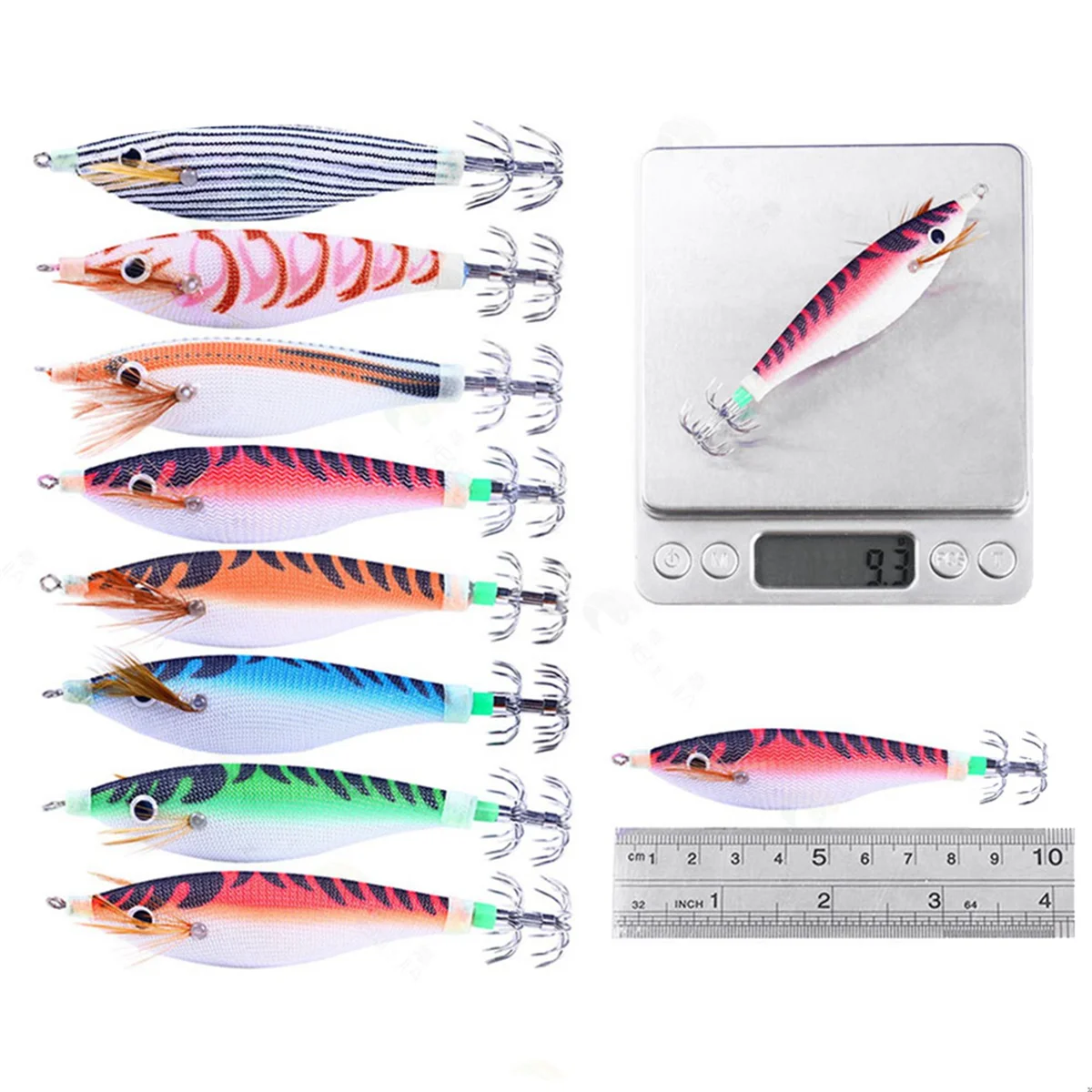 BAAU 16Pcs 9.6G 10cm Luminou Jig Fishing Wood Shrimp Lure Cuttlefish Jigs Lures Fishing Baits