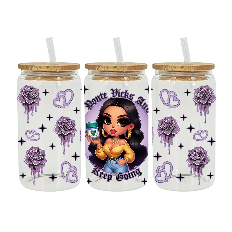 D15706 UV DTF Mama 필요, Cafecito Chicana Mom Cafecito y Chisme Latina 어머니날 인쇄, 16oz Libbey 안경 랩, 3D