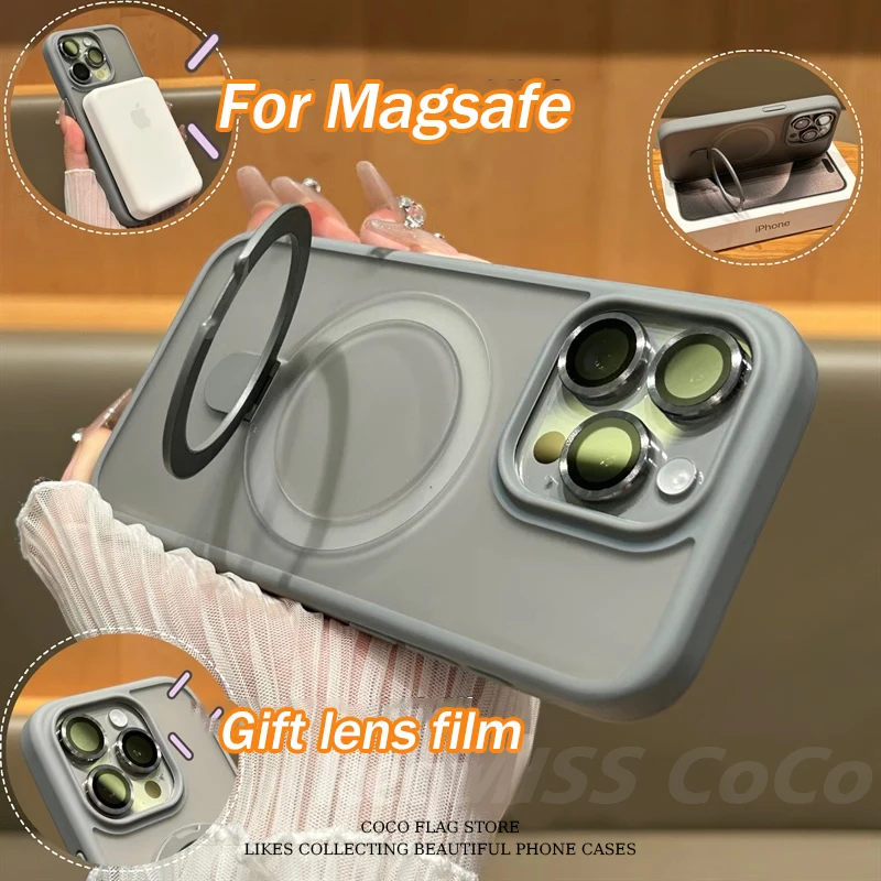 

Magsafe Magnetic Support Point Case For iPhone 15 14 13 12 11 Pro Max 14 15 Plus Anti Drop Skin Feel 12 Bracket 11 Pro Lens Film