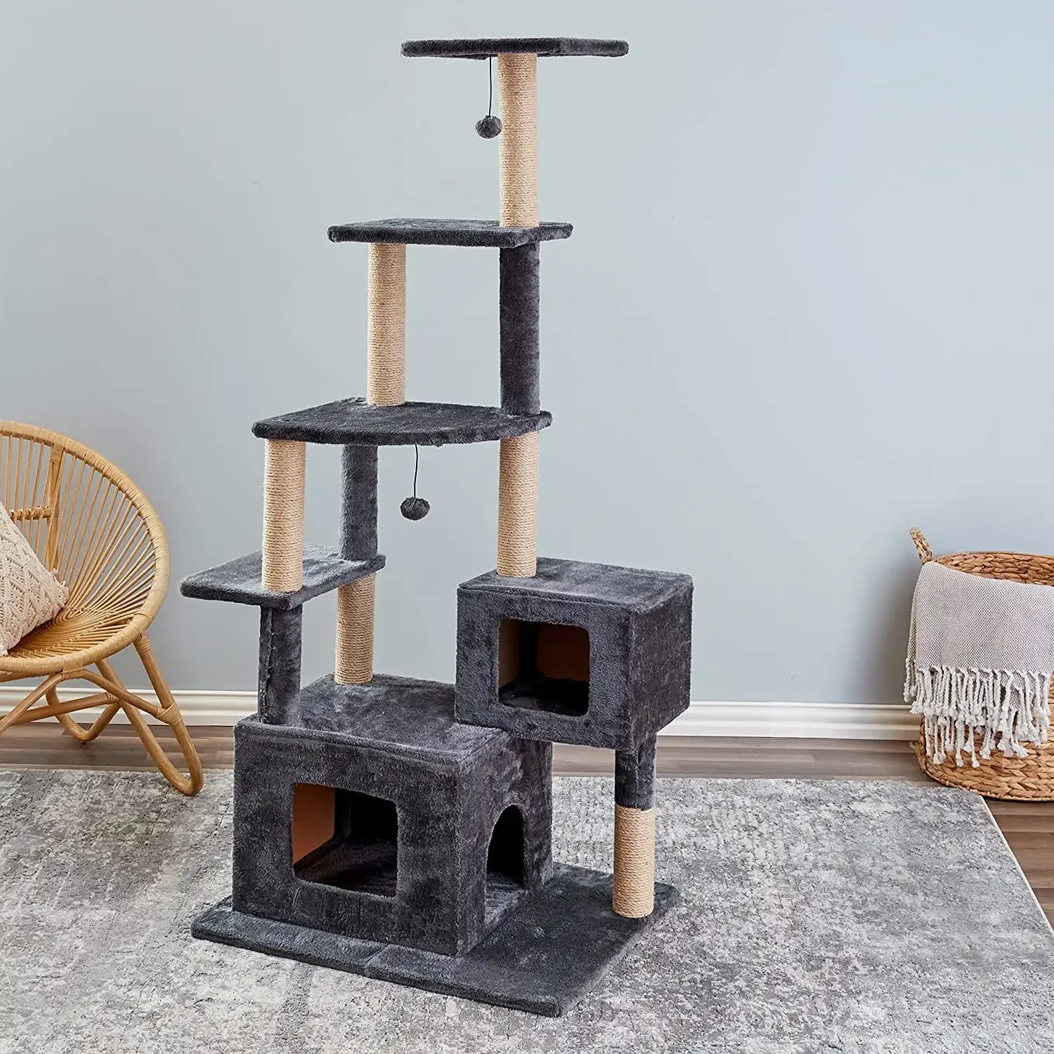 

Two by Walnut Dark Grey 66-inch Cat Tree, Tower, Condo, Scratching Post & Playground