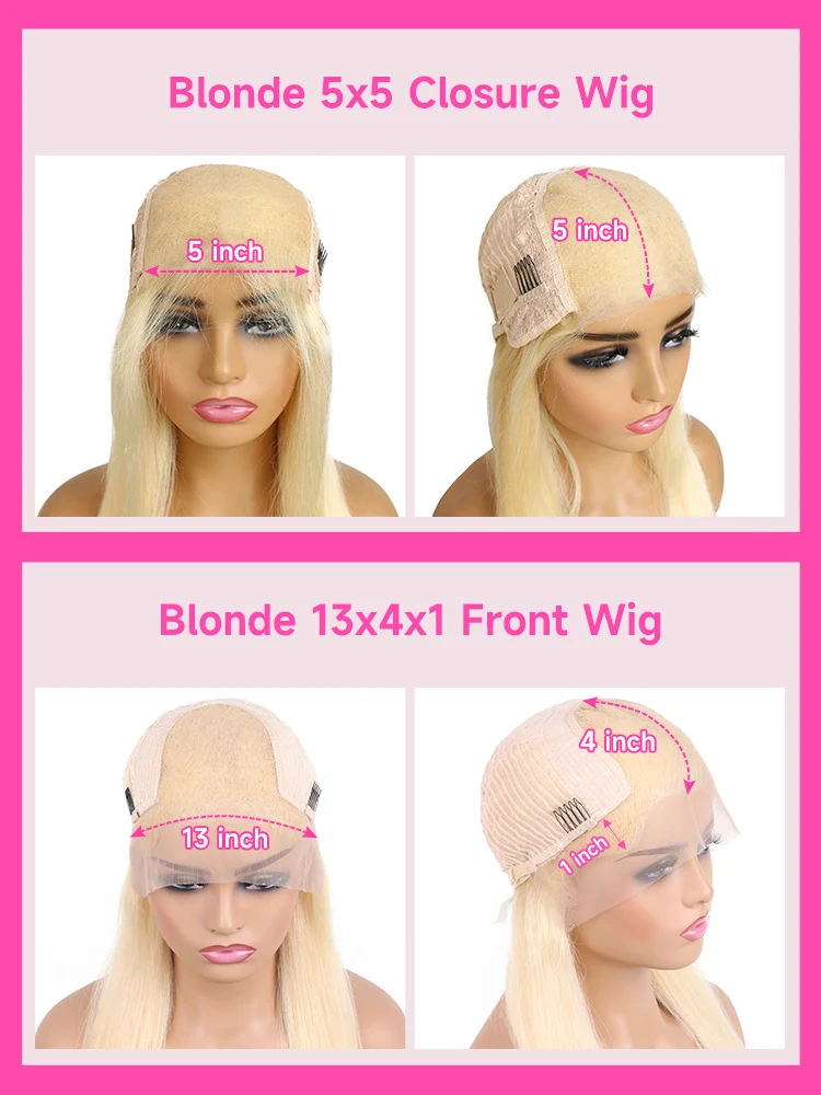 Human Hair Wig Lace Front Wig 613 Blonde Color 5x5 13x4 Transparent Lace Closure Wig Human Hair Brazilian Bleached Knot Preplucked for Women
