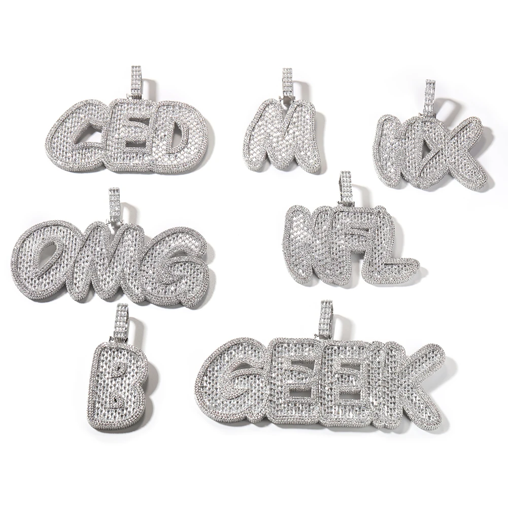Uwin Iced Custom Letter Pendant Necklace Bling Baguettecz Square Cubic ...