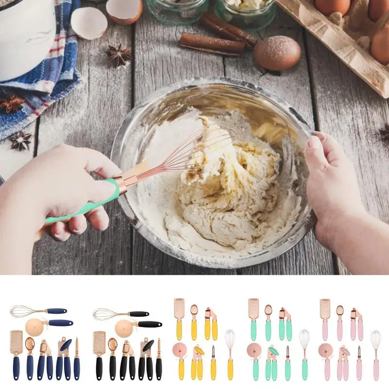 

7 Piece Kitchen Gadget Set Stainless Steel Peeler Garlic Press Can Opener Whisk Grater With Non Slip Handles Kitchen Accessories