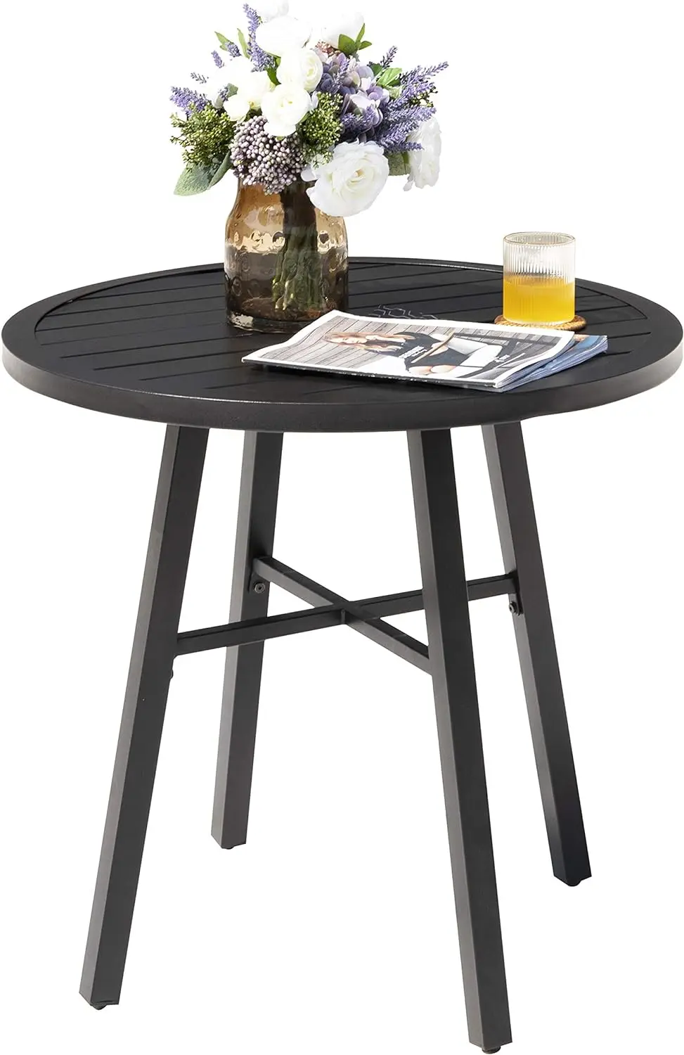 28 Inch Round Patio Table, Metal Finished Outdoor Dinning Table, Outdoor Side Coffee Tea Table for Bistro, Backyard, Lawn