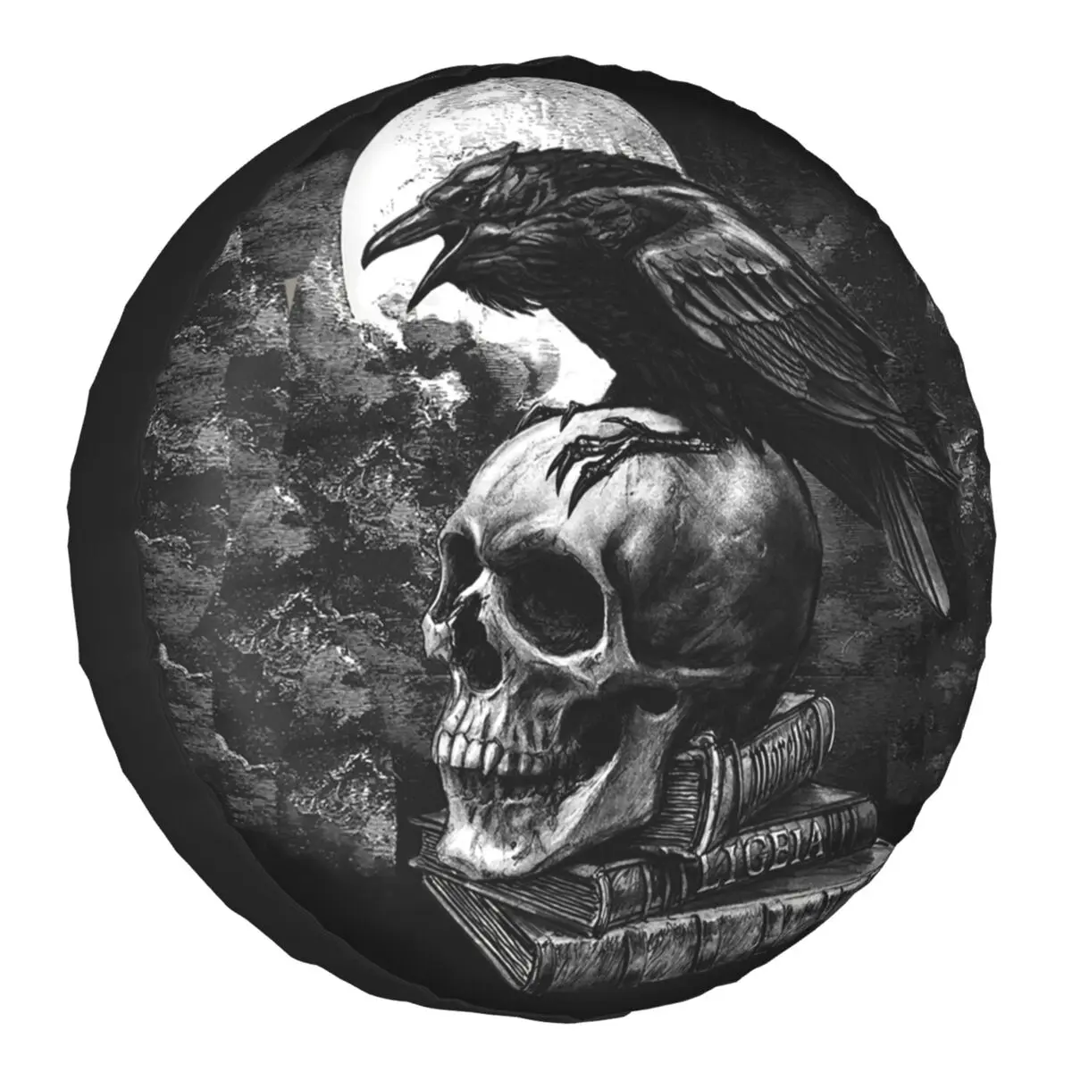 

Crow On The Skull Spare Wheel Tire Cover for Mitsubishi Pajero Skeleton Jeep RV SUV Trailer Vehicle Accessories 14-17
