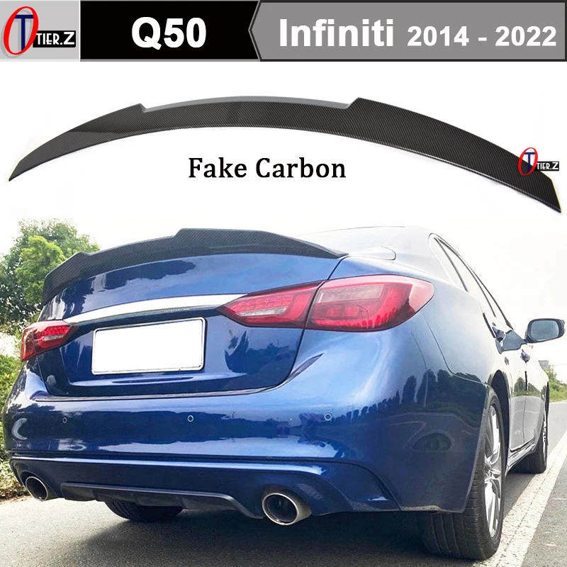 

Автомобильный спойлер Q50 M4, спойлер заднего багажника, глянцевый черный/поддельный Карбон ABS для 4-дверного седана Infiniti Q50, модель 2014 - 2022 V37