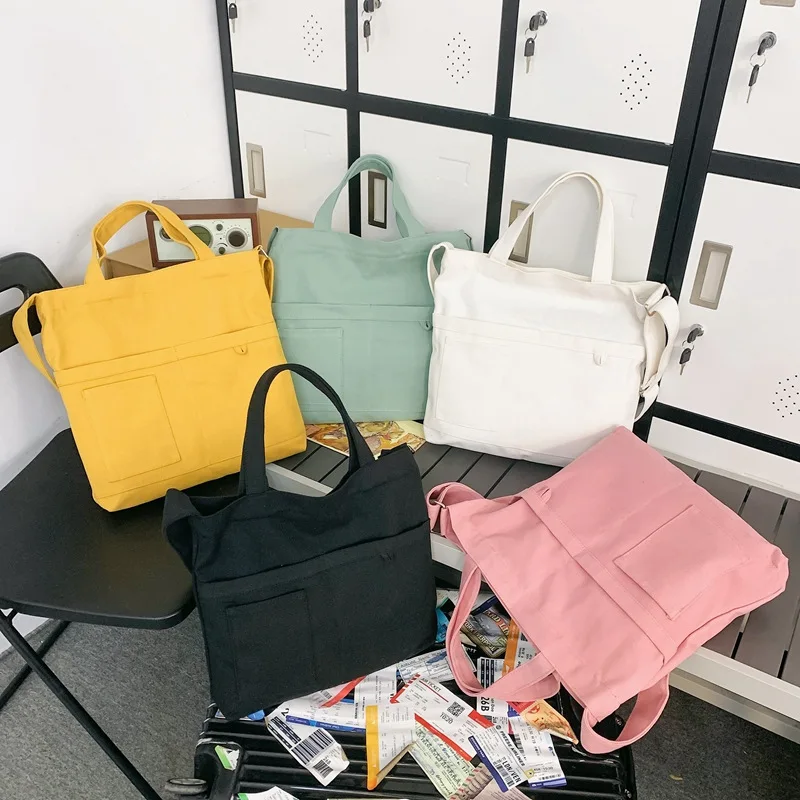 Canvas Bag for Women Harajuku Trendy Simple Art Design Pocket Large Capacity Storage Bag Casual Shopping Student Crossbody Bag