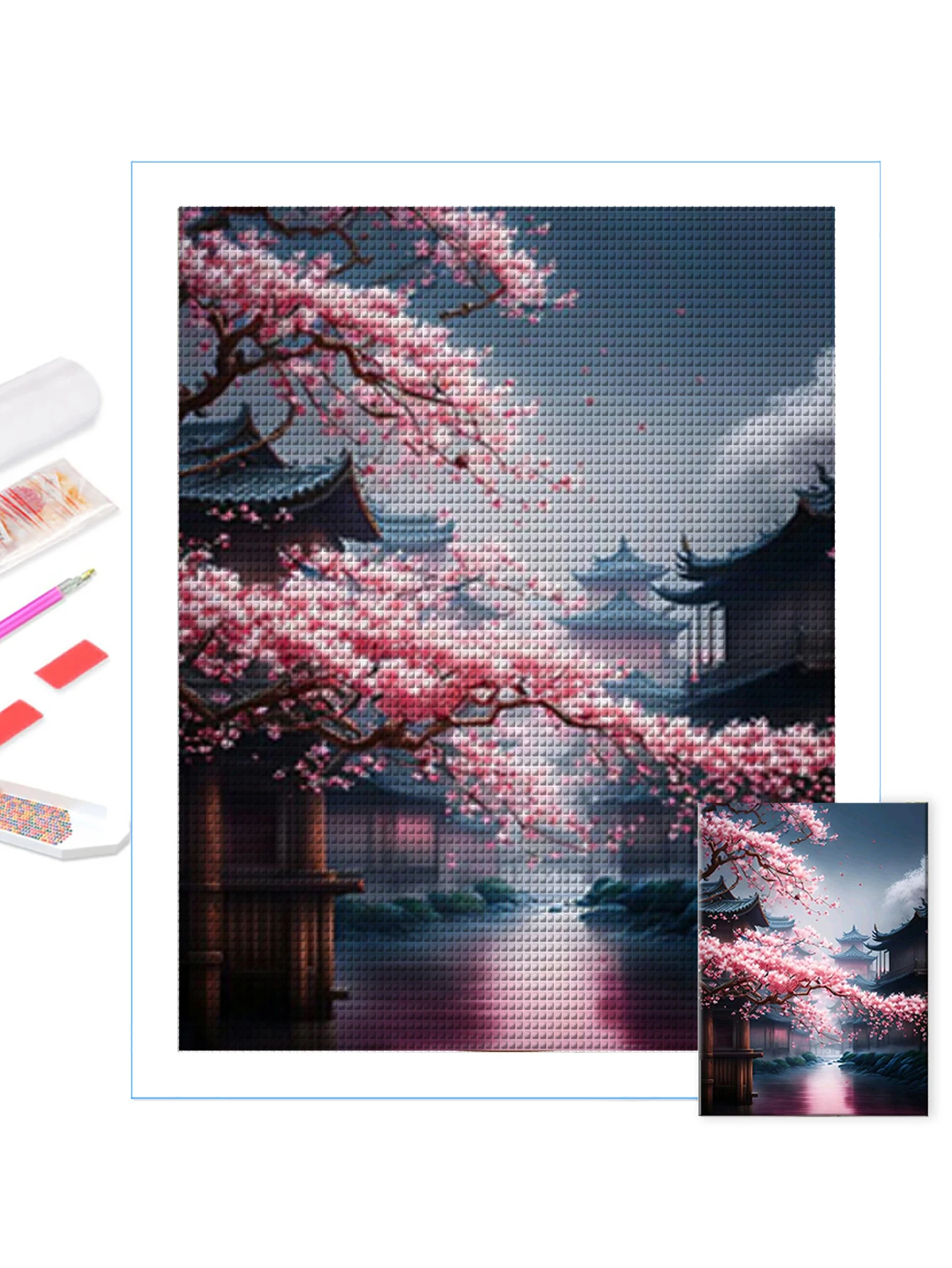 Diamond Painting Landscape Of Peach Blossom Pavilion Personality DIY Full Drill Round Mosaic Cross Stitch Set