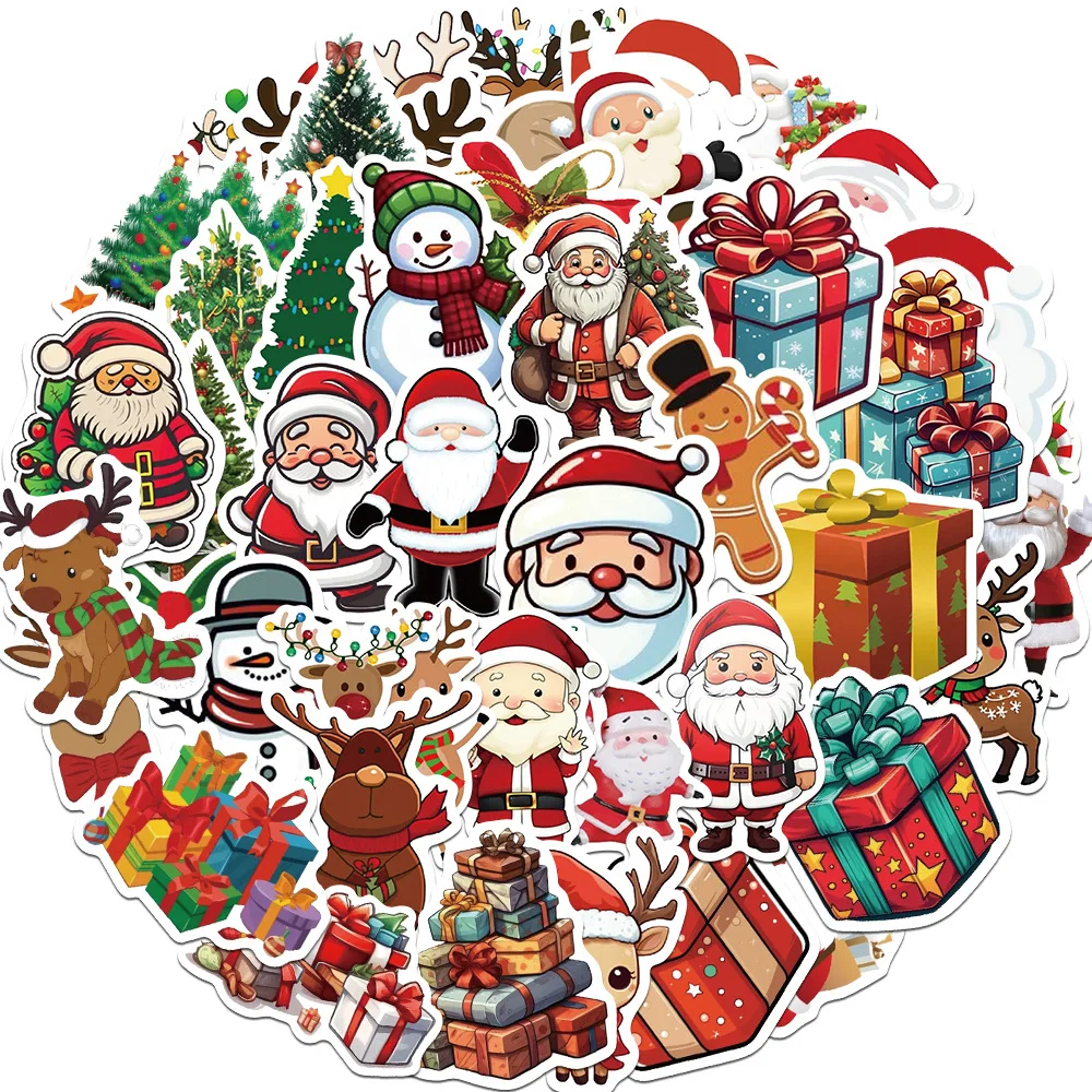 50 pcs Cute Christmas Santa Claus Graffiti Creative DIY Laptop Refrigerator Luggage Phone Gift Decoration Scrapbook Stickers stickers scrapbooking supplies