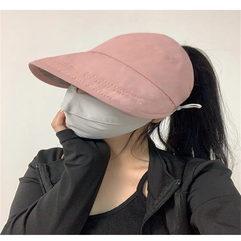 여성용 여름 태양 모자 빈 탑 포니테일 야구 모자, 단색 조절 가능 야외 바이저, 캐주얼 스포츠 골프 투어 모자, 2024