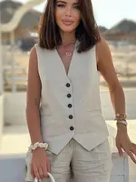 HH Women Elegant Solid Waistcoat Pant Sets Single Breasted V Neck Vest Top + High Waist Slim Shorts Lady Office Wear Suits - Image 5
