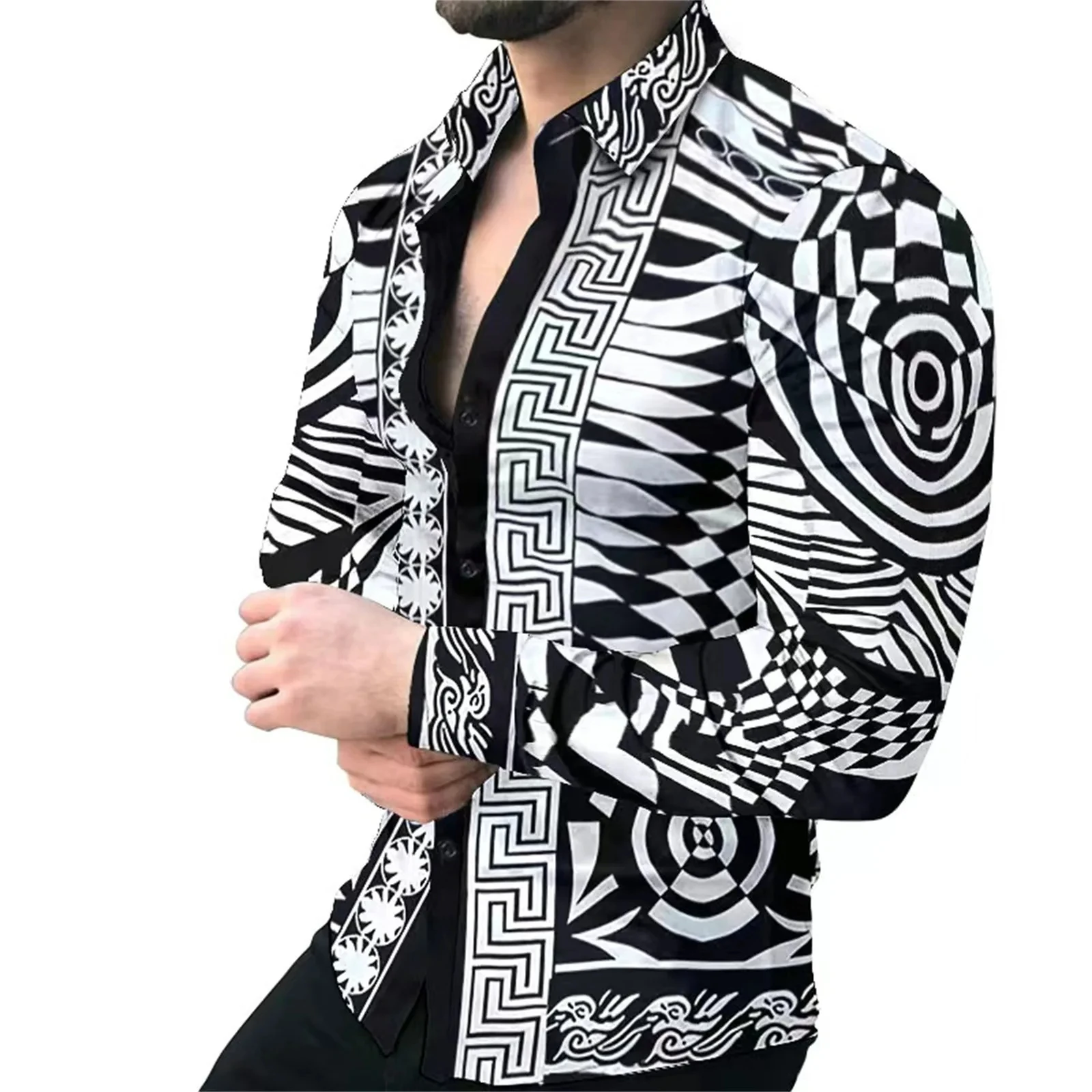 Camisa de hombre Retro Street 2024 Primavera/Verano Otoño/Invierno Moda Camisa de hombre con estampado 3D Camisa de manga larga con botones